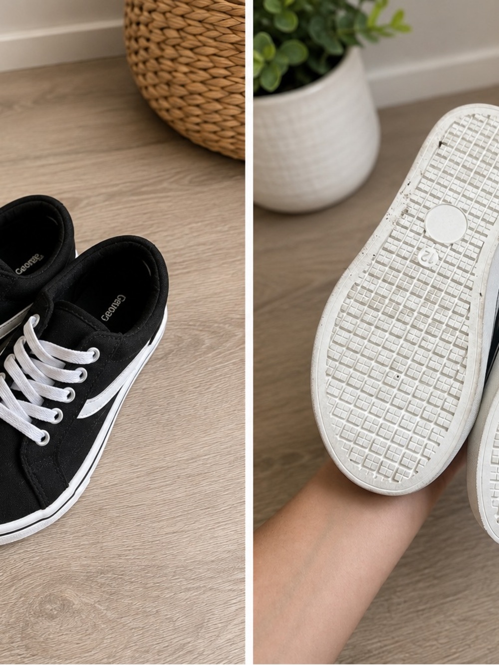 Black Canvas Low-Top Sneakers with White Accents - Boys